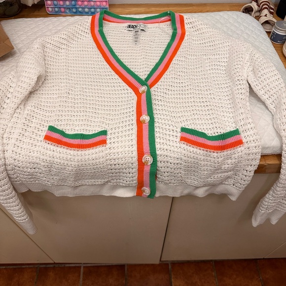 Beach Riot Sweaters - Beach Riot White Cardigan with Orange and Green Accents Size L
